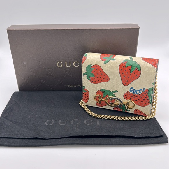 Gucci Zumi Card Case Wallet Strawberry Ivory Multicolor - Picture 4 of 17